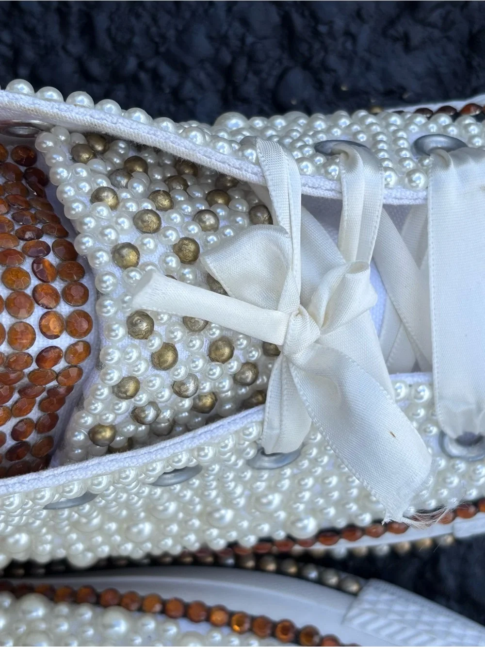 Converse Custom Pearl Rhinestone Glam Sneakers